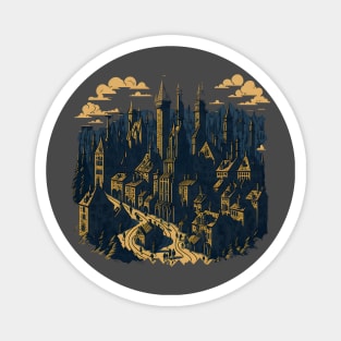 Medieval Cityscape Abstarct cartoon Magnet